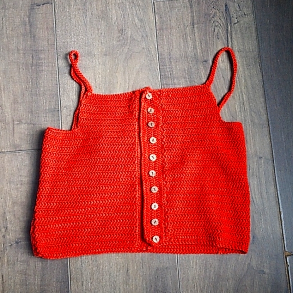 VTG Y2K HAND CROCHET BOHO ORANGE CROP TOP WOMANS S